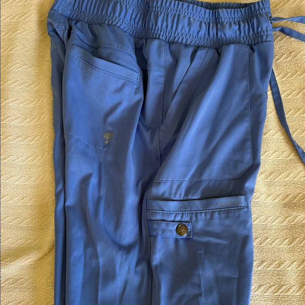 XS Healing Hands Blue Jogger Scrubs bottoms pants drawstring waist - Picture 2 of 11